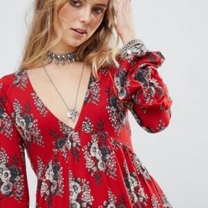 NWT Free People Long Sleeve Babydoll Floral Top